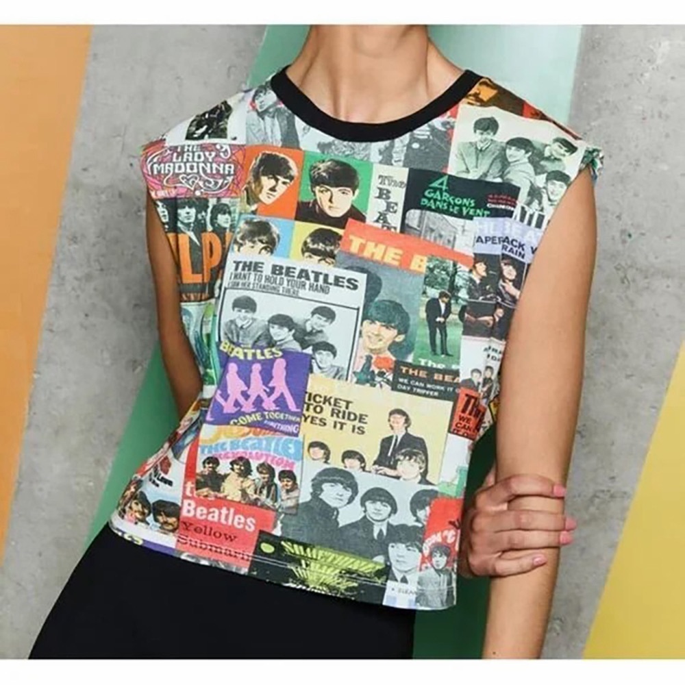 Alice + Olivia x The Beatles Micah Muscle Tank Top T Shirt Tee Twist Shout M